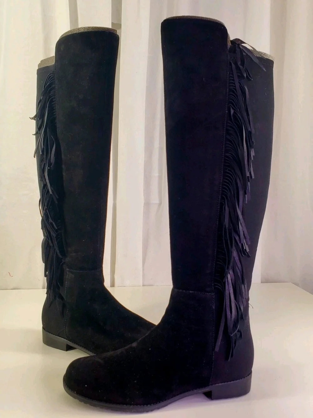Marc Fisher Women's Black Genuine Suede Fringe Knee-High Riding Boots  Sz.9M